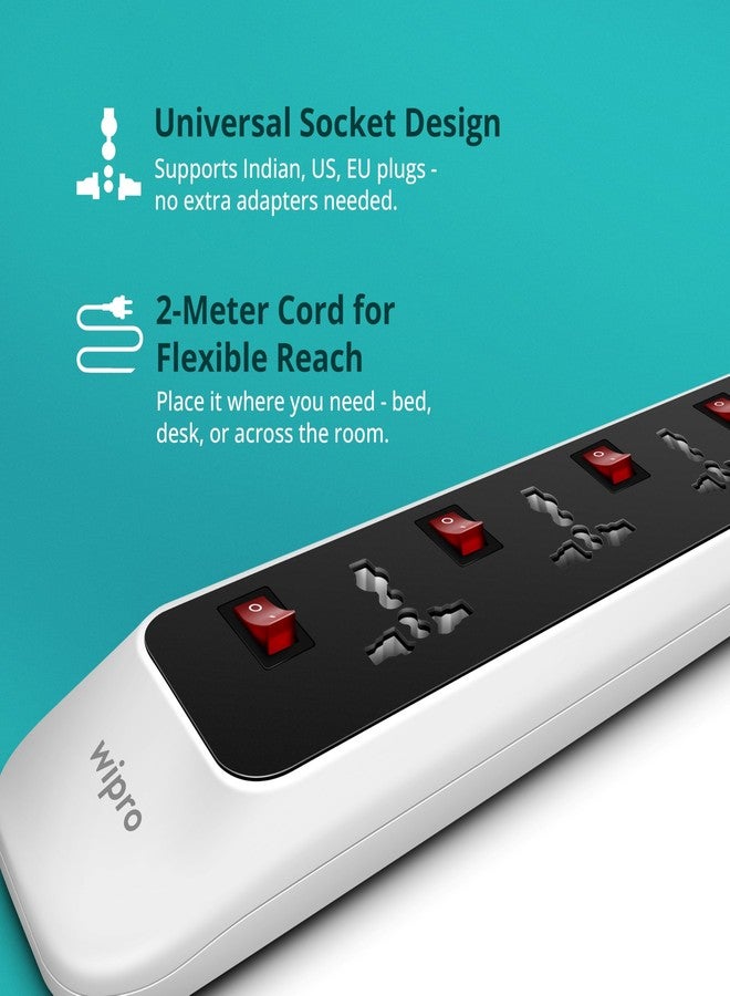 ويبرو سلك تمديد ويبرو نورث ويست 4+4 بطول مترين | حماية من ارتفاع التيار الكهربائي لأربعة منافذ | مفتاح تشغيل فردي | أمان للأطفال | فصل تلقائي | مقاوم للحريق، عبوة من قطعة واحدة - Image 3